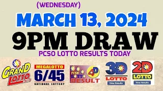 Lotto Result Today 9pm draw March 13, 2024 6/55 6/45 4D Swertres Ez2 PCSO#lotto