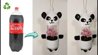 con BOTELLA DE PLASTICO RECICLADA MACETA  PANDA increible manualidad de reciclaje