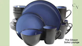 Gibson Soho Lounge Round Reactive Glaze Stoneware Dinnerware Set, Service for 4 (16pc), Blue.