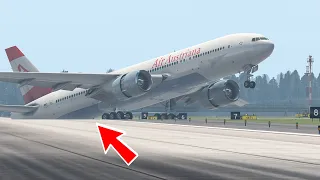 Boeing 777 Terrible Landing During Extreme Windy Weather | X-Plane 11