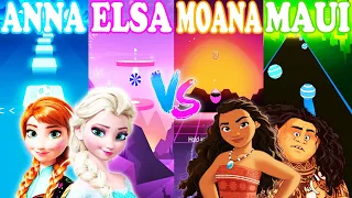 Frozen Elsa And Anna Vs Moana And Maui! - Tiles Hop Vs Beat Jumper Vs Smash Colors Vs Dancing Road!