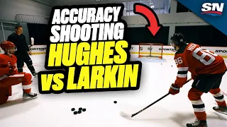 Accuracy Shooting BATTLE: Jack Hughes vs Dylan Larkin | On The Couch With Colby