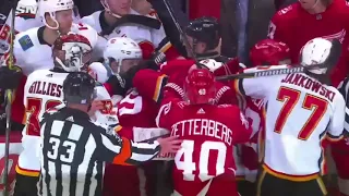 Huge Fight Between The Flames And Red Wings