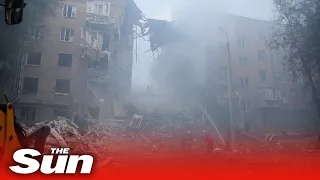 Footage shows aftermath after seven missiles hit Zaporizhzhia in Ukraine