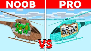 Mikey vs  OVERPOWERED JJ Family - Noob vs Pro: Helicopter House Build Challenge in Minecraft