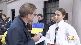 Protests outside Russian consulate in Manhattan over missile strikes in Ukraine | CBS New York