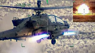 AH 64 APACHE destroying target with HELLFIRE