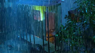 Solve All Your Sleep Problems with Nature Heavy Rain & Strong Thunder on Tin Roof of Old House