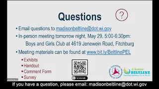 Madison Beltline PEL Study: Virtual Public Involvement Meeting