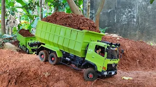 BIKIN HEBOH Truk Oleng Rc Dump Truk Tronton Hino 500 Engkel Truk Gayor Terguling Muat Tanah Rc Truk