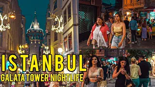 Galata Tower nightlife/Istanbul 2023 Walking tour|4K
