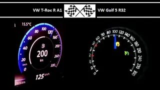 VW T-Roc R A1 VS. VW Golf 5 R32 - Acceleration 0-100km/h
