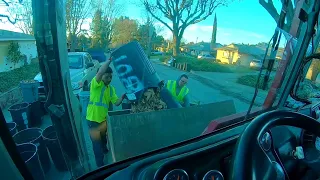 Trash Truck Cab POV - Heavy Manual Green Waste