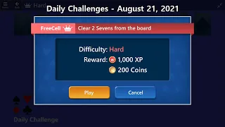 Microsoft Solitaire Collection | FreeCell - Hard | August 21, 2021 | Daily Challenges