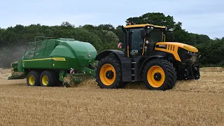 Harvest 2023 - Baling Straw with JCB Fastrac 8330 & JD baler and John Deere 6R 185 Transtacking