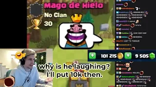 xQc malding after getting 'HEE HEE HEE HAW' makes him spend 6k Gems in 15 sec - Clash Royale