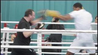 ABSOLUTE BEAST!! ANTHONY JOSHUA EXPLOSIVE PAD WORK W/ TRAINER ROB McCRACKEN ---- IN CAMP SPECIAL----