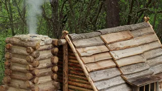 Building a Survival Cabin from Camps of the American Civil War. Chimney with Fireplace & Wooden Roof