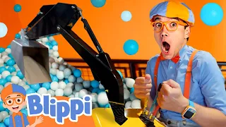 Excavator Indoor Playground Ball Pit Game with Blippi! | Vehicles For Kids | Fun Educational Videos