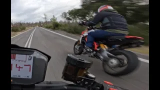 KTM 1290 SDR | Vilia mountain pass [Ducati SFV4 & Ducati Hypermotard 950 SP] | RAW Onboard