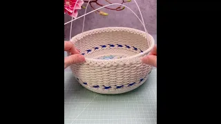 Knitting hemp rope a basket. #handmade #diy #knitting #creative #craft #shortsvideo  #artwork