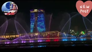 Dancing fountain illuminated at night in new Tashkent City Park🇺🇿🇺🇿🇺🇿