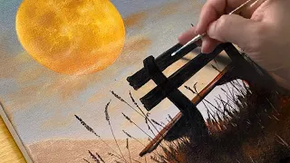 How to Draw a Full Moon Landscape / Acrylic Painting for Beginners