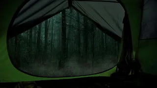 Night in a tent with heavy rain and thunder