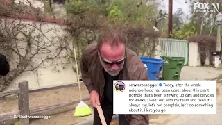 Arnold Schwarzenegger fills LA pothole