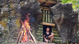 A beautiful girl designed a beautiful bamboo house under a cave | sinh my