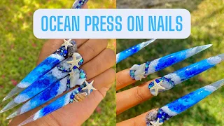 OCEAN NAIL ART TUTORIAL | easy marble nail art | Blooming Gel tutorial | Modelones gel polish set