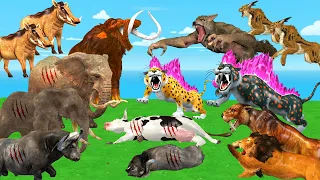 10 zombie Giant Lion Wolf vs 10 Giant Tiger Attack 2 Baby Cow Pig Saved By 3 Woolly Mammoth