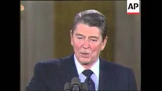 President Ronald Reagan holds news conference after terrorist attack in West Berlin discotheque