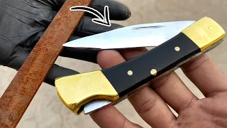 I turn a Rusted File into a Beautiful Folding POCKET KNIFE