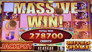 MASSIVE JACKPOT HANDPAY ON BUFFALO GOLD REVOLUTION SLOT MACHINE! ENDLESS RE-TRIGGERS! 81 FREE GAMES!