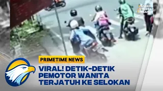 Viral! Detik-Detik Pemotor Wanita Terjatuh ke Dalam Selokan saat Lampu Merah