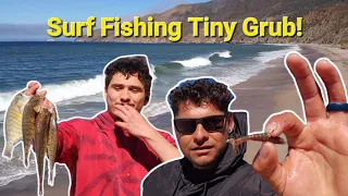 California Central Coast Surf Fishing With 2 Inch Grubs Baits For Surf Perch!