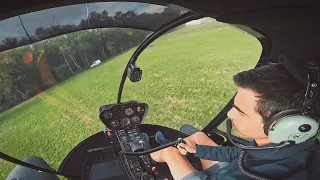 Short helicopter R22 flight with startup