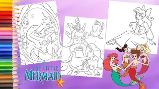 Coloring Disney The Little Mermaid Ariel with Sisters King Triton Sabastian Flounder Coloring Pages