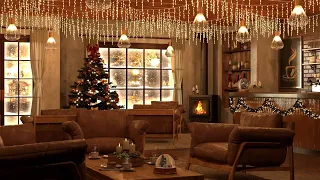 Christmas Cafe Ambience | Xmas Jazz Music, Crackling Fireplace Sound, Relaxing Snow Background