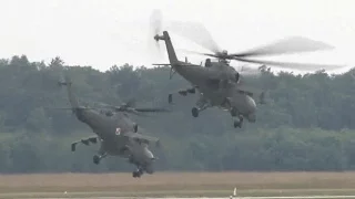 2x Polish Air Force Mil Mi-24 Hind Takeoff + Overhead Flyby @ Piknik lotniczy Świdwin 2015