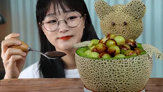 ASMR TEDDY BEAR MELON SHAVED ICE🍈 | COOKING & MUKBANG | EATING SOUNDS