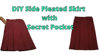 DIY Side Pleated Skirt // How To Make Side Pleated Skirt Uniform +With Secret Pocket