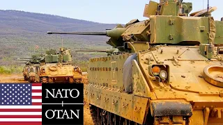 NATO, US Army. Powerful M2 Bradley infantry fighting vehicles on exercises in Bulgaria.