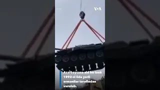 Azərbaycan Qarabağda yerli ermənilərin bölgəyə nəzarət rəmzi olan tank abidəsini yığışdırır