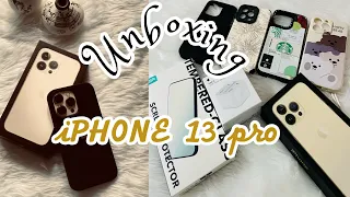 Unboxing iphone 13 pro Gold ✨+ accessories 🧸 + Case haul 🌈+ ESR screen protector #unboxing