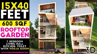 15*40 Feet Modern House Design Roof Top Garden || Terrace Garden || 600 sqft House Plan#52