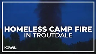 Fire breaks out at homeless camp off I-84 in Troutdale