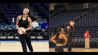 Angel Reese and Elizabeth Williams warm up before the Chicago Sky face the Seattle Storm!!!