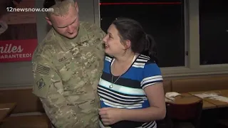 Soldier comes home early and surprises wife at IHOP